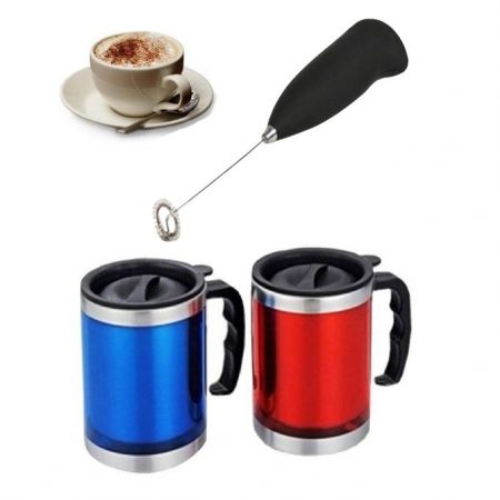 999 Shop Pack Of 3 2 Coffee Mugs & 1 Handheld Coffee Beater Mixer & Whisker