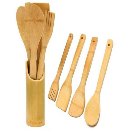 KkrProducts 5 Pcs Set Bamboo Utensil