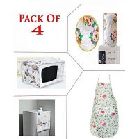 Bindas Collection Pack Of 4 Kitchen Covers Microwave, Fridge, Apron, Fridge