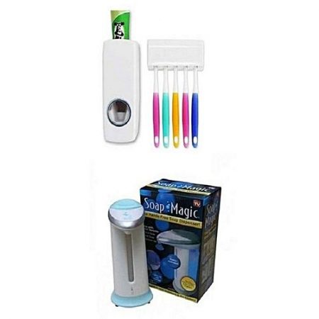 Chase mart Pack Of 2 Magic Soap Dispenser + Toothpaste Dispenser White