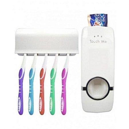 Daily Deals Pack of 2 Toothpaste Dispenser with Tooth Brush Holder White
