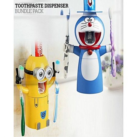 Desire Pack Of 2 Doraemon & Minnion Cartoon Automatic Toothpaste Dispenser Multicolor