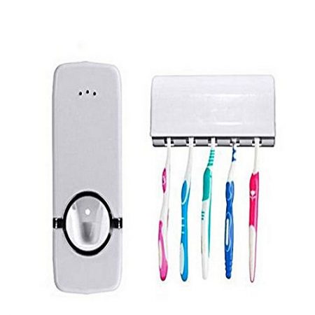 Galaxy Toothpaste Dispenser & Toothbrush Holder Set White