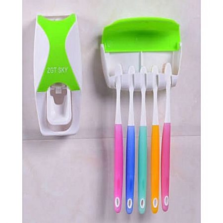 Online Product Automatic Toothpaste Dispenser & Toothbrush Holder Green