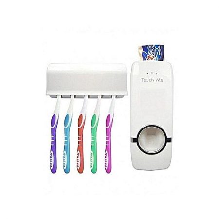 SKYDEAL Toothpaste Dispenser With Tooth Brush Holder White