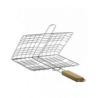 AngelsCollection BBQ Grill Basket with Wooden Handle Silver &Brown