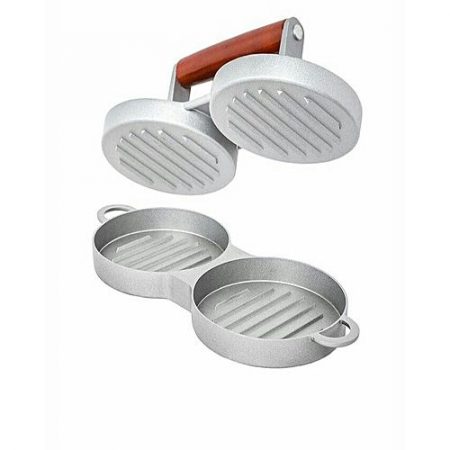 AyeshaBeauty Nonstick Aluminum Double Burger Press Silver