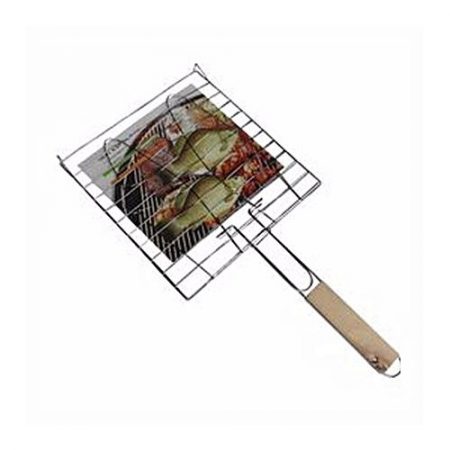 Brandland BBQ Grill Basket with Wooden Handle Silver