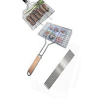 CRACKERS Pack Of 7 6 Bbq Skewers &1 Bbq Stainless Steel Hand Grill