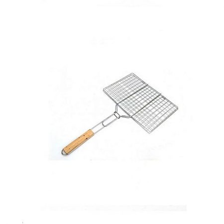 Mahmar2 BBQ Grill Basket with Wooden Handle Silver