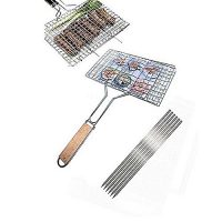MangDeals Pack Of 7 6 Bbq Skewers &1 Bbq Stainless Steel Hand Grill Large