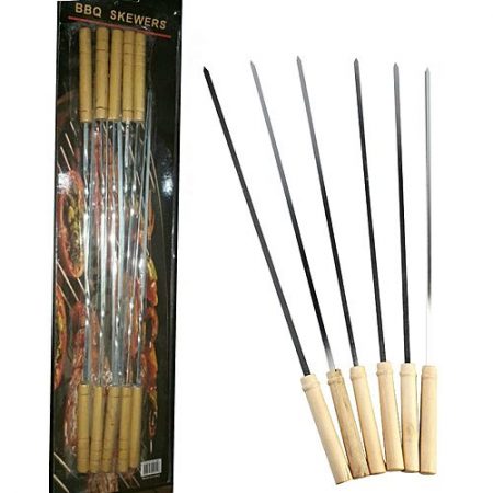 Pack Of 10 BBQ Flat Skewers with Wooden Handle 38cm each