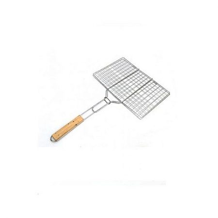 Shop2Home BBQ Grill Basket with Wooden Handle Silver