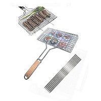 Shop2Home Pack Of 7 6 Bbq Skewers &1 Bbq Stainless Steel Hand Grill Large