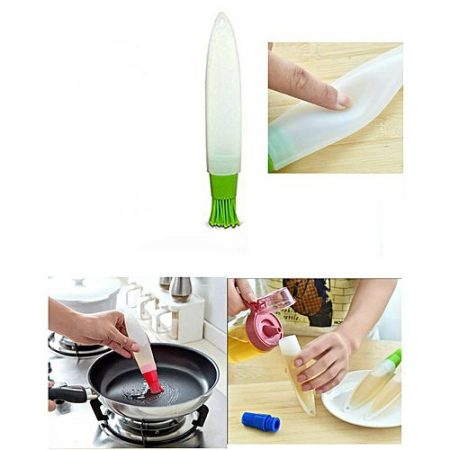 Silicone Bbq &Baking Oil Bottle With Brush Green