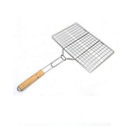 SmartU BBQ Grill Basket With Wooden Handle Silver