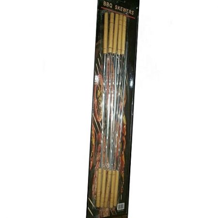 Sofia Mart Pack Of 10 BBQ Flat Skewers with Wooden Handle 38cm each