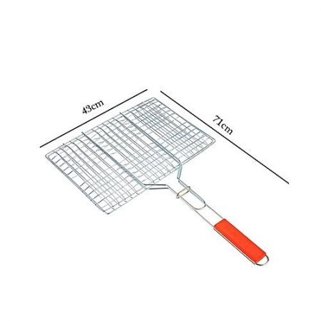 Zapple Chrome Plated Barbecue Grill Net Basket With Wooden HandleLarge