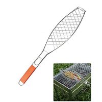 Zapple Fish Grill Basket Outdoor Barbecue Grill Clip with Wooden Handle