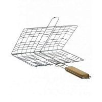 BBQ Grill Basket with Wooden Handle - Silver ha423