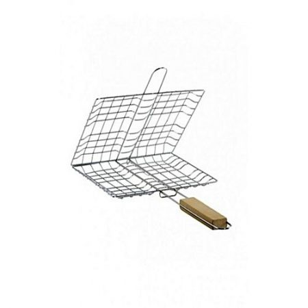 Click BBQ Grill Basket with Wooden Handle - Silver & Brown ha196