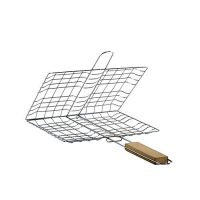 CM BBQ Grill Basket with Wooden Handle - Silver & Brown ha353