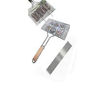 Dhansu Pack Of 7 - 6 Bbq Skewers & 1 Bbq Stainless Steel Hand Grill Large ha237