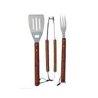 Hot deals Gardenia BBQ Tool Set with Wooden Handle - 3pcs - Brown & Silver ha224