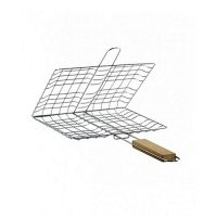 Surprisesinside BBQ Grill Basket with Wooden Handle - Silver & Brown ha192