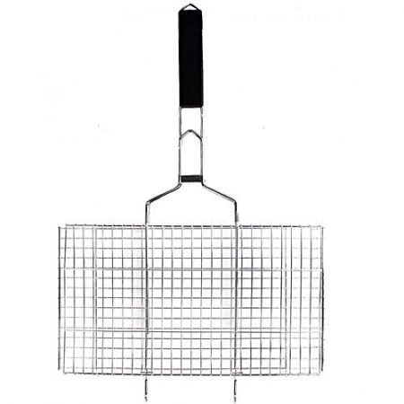 VITALBRANDS Large Grill Basket BBQ Accessory for Fish Chicken Meat Vegetable - Silver ha291