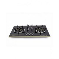 HANCO Hob Model 402 3 Burners Tempered Glass Black Golden Lines ha65