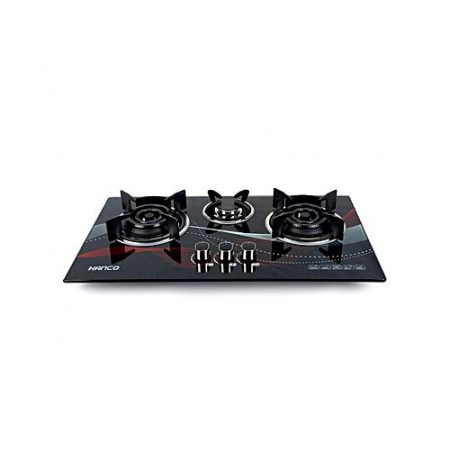 HANCO Hob Model 408 3 Burners Tempered Glass (Black With Red Waves) ha66