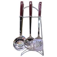 Kitchen Stainless Steel Utensils Cooking SpoonWith Stand 6 Pcs Set 16 inch