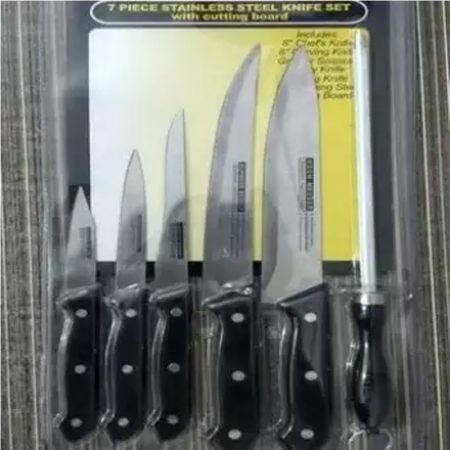 Knife Set with Cutting Board - Silver - Pack Of 7